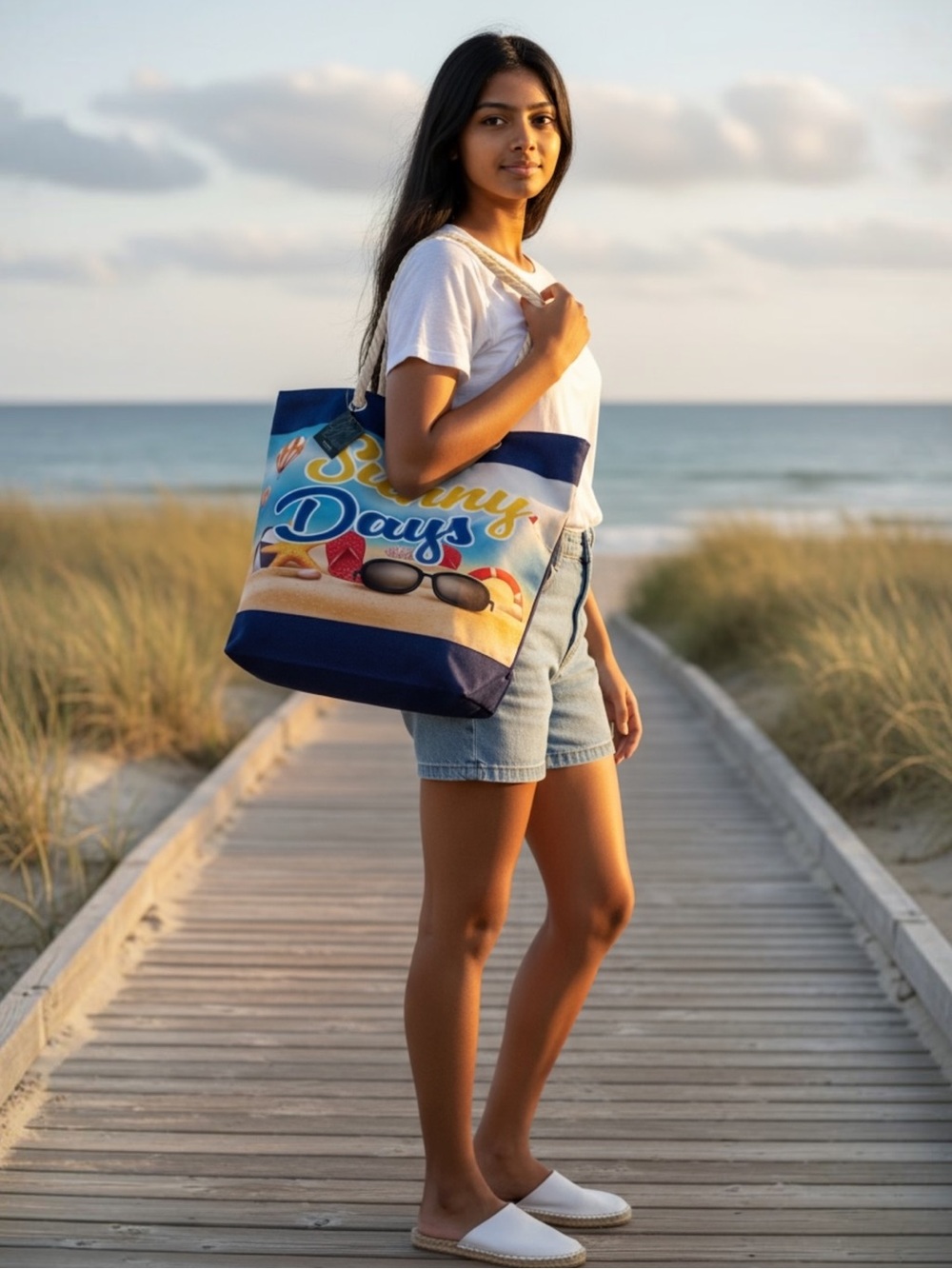 •NWT Cindy Claire Beach Bag Tote Sunny Days Braided Rope Handle Zipper